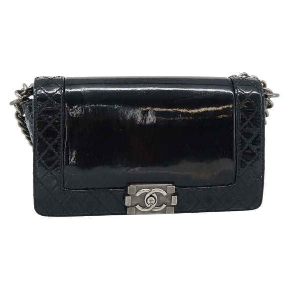 CHANEL Matelasse Boy Chanel Chain Bag Patent leather Black CC Auth bs36658A