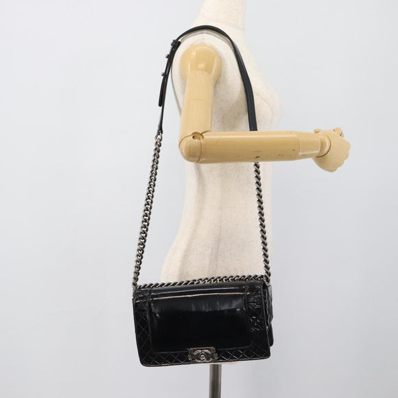 CHANEL Matelasse Boy Chanel Chain Bag Patent leather Black CC Auth bs36658A
