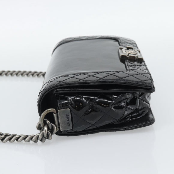 CHANEL Matelasse Boy Chanel Chain Bag Patent leather Black CC Auth bs36658A