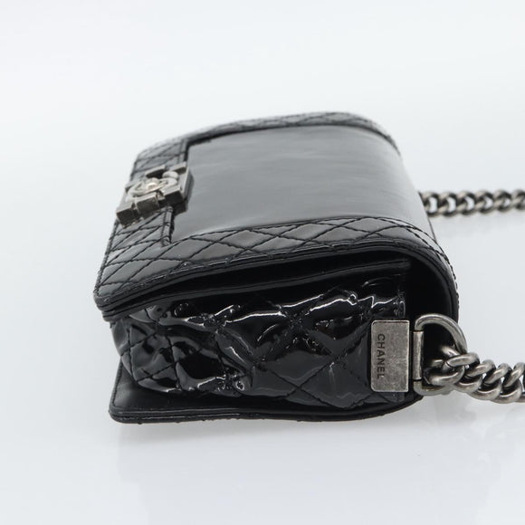 CHANEL Matelasse Boy Chanel Chain Bag Patent leather Black CC Auth bs36658A