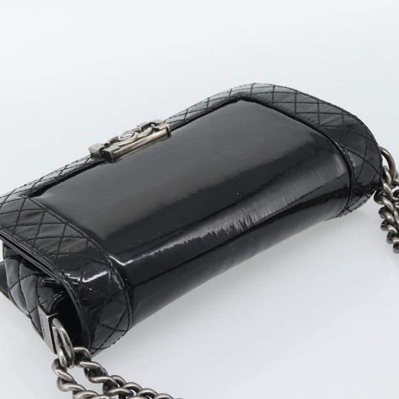 CHANEL Matelasse Boy Chanel Chain Bag Patent leather Black CC Auth bs36658A