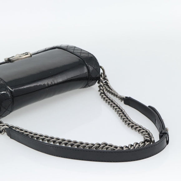 CHANEL Matelasse Boy Chanel Chain Bag Patent leather Black CC Auth bs36658A