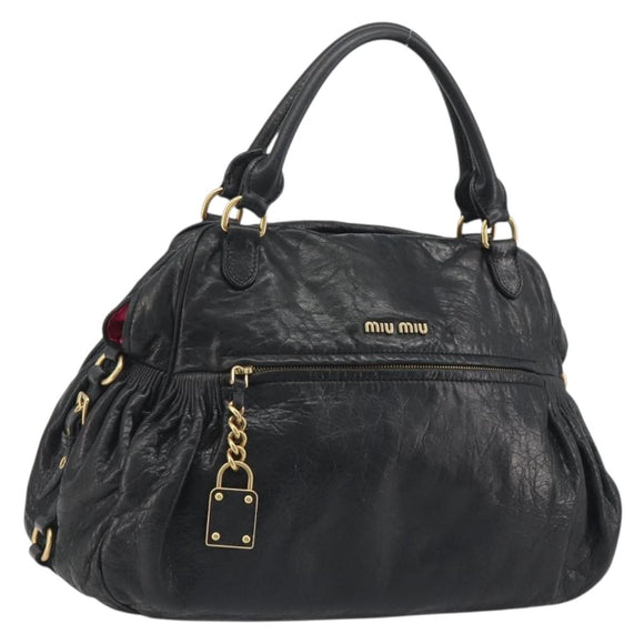 Miu Miu Hand Bag Leather Black Gold Auth bs36659V