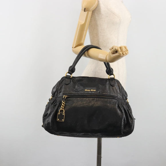 Miu Miu Hand Bag Leather Black Gold Auth bs36659V