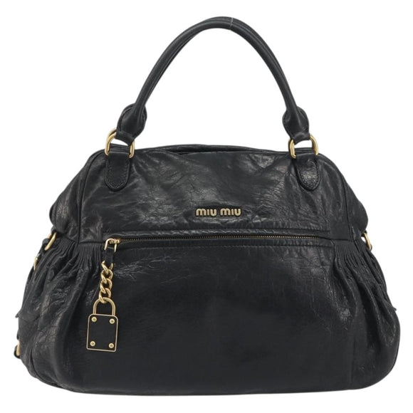 Miu Miu Hand Bag Leather Black Gold Auth bs36659V