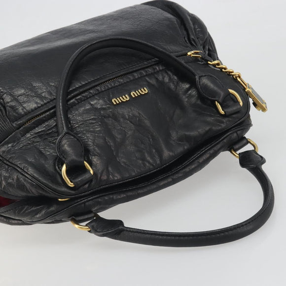 Miu Miu Hand Bag Leather Black Gold Auth bs36659V