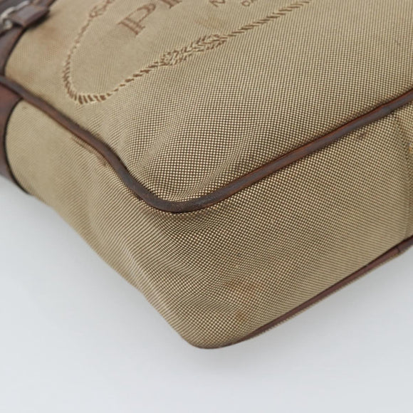 PRADA Shoulder Bag Canvas Beige Silver Auth bs36669
