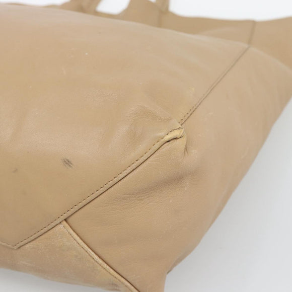 CELINE Vertical Cabas Hand Bag Leather Beige Gold Auth bs36671