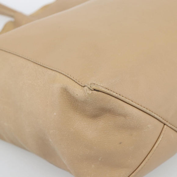 CELINE Vertical Cabas Hand Bag Leather Beige Gold Auth bs36671