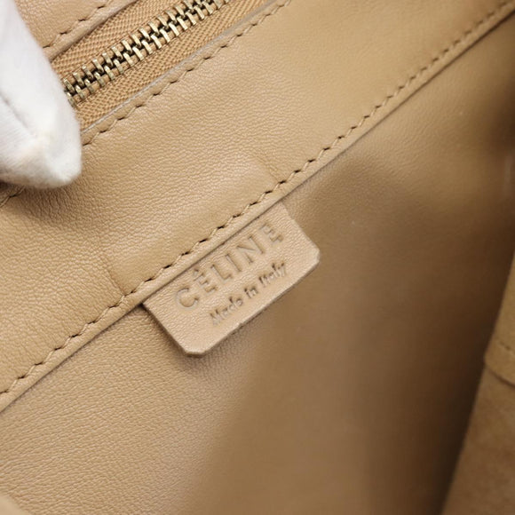 CELINE Vertical Cabas Hand Bag Leather Beige Gold Auth bs36671