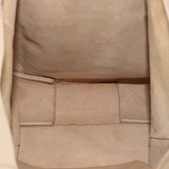 CELINE Vertical Cabas Hand Bag Leather Beige Gold Auth bs36671
