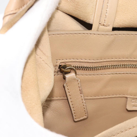 CELINE Vertical Cabas Hand Bag Leather Beige Gold Auth bs36671