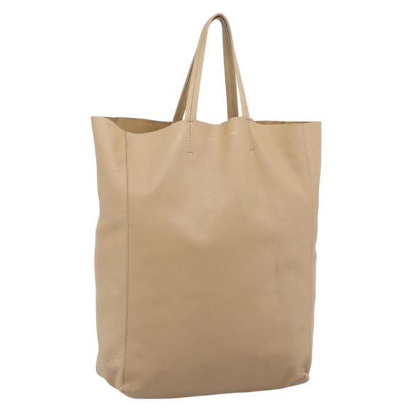 CELINE Vertical Cabas Hand Bag Leather Beige Gold Auth bs36671