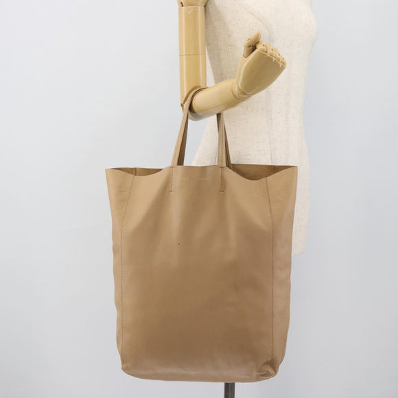 CELINE Vertical Cabas Hand Bag Leather Beige Gold Auth bs36671