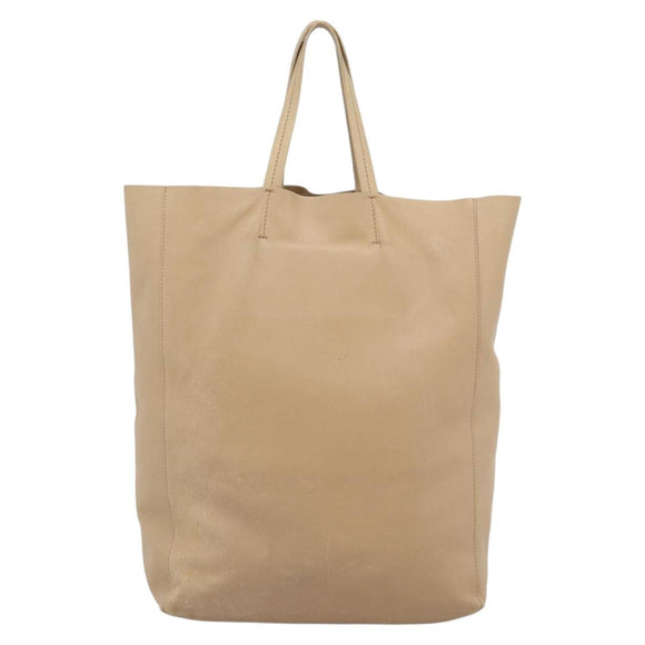 CELINE Vertical Cabas Hand Bag Leather Beige Gold Auth bs36671