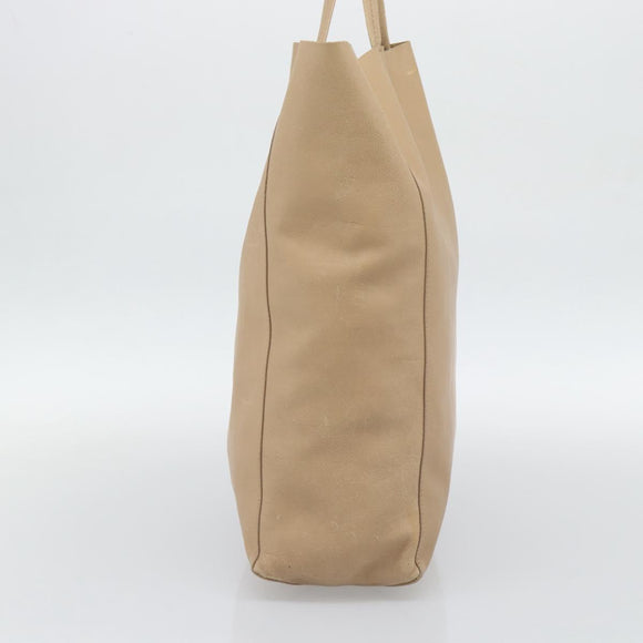 CELINE Vertical Cabas Hand Bag Leather Beige Gold Auth bs36671