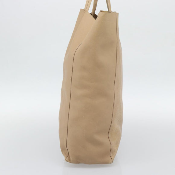 CELINE Vertical Cabas Hand Bag Leather Beige Gold Auth bs36671