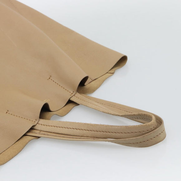 CELINE Vertical Cabas Hand Bag Leather Beige Gold Auth bs36671