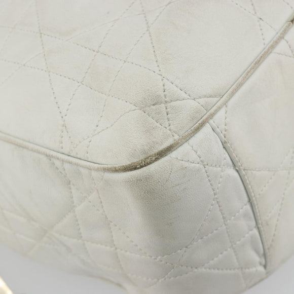 Christian Dior Canage Tote Bag Leather White Silver Auth bs36672A
