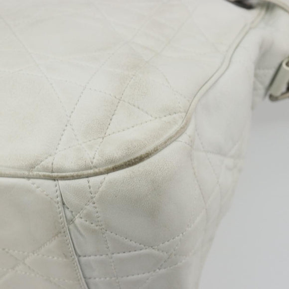 Christian Dior Canage Tote Bag Leather White Silver Auth bs36672A