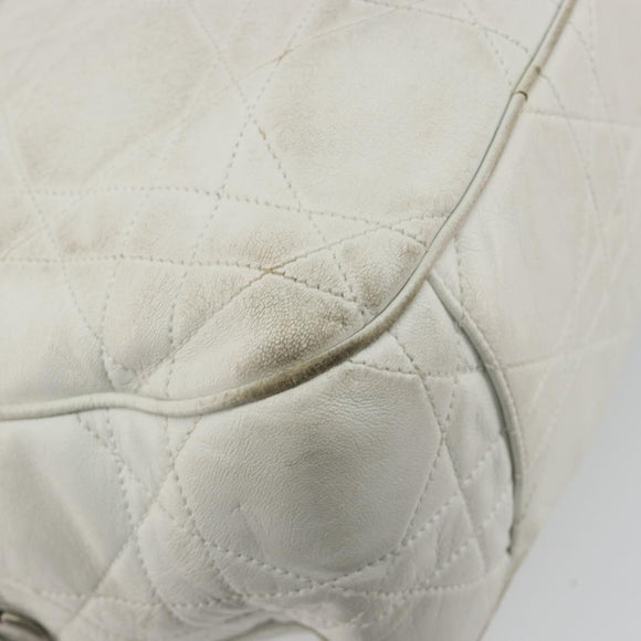 Christian Dior Canage Tote Bag Leather White Silver Auth bs36672A