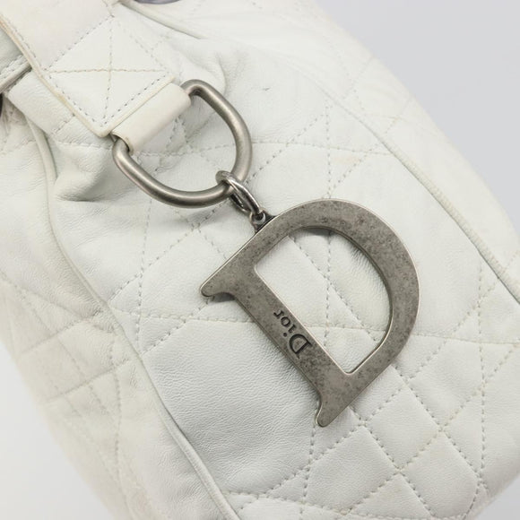 Christian Dior Canage Tote Bag Leather White Silver Auth bs36672A