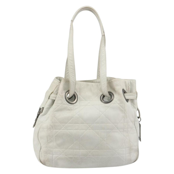 Christian Dior Canage Tote Bag Leather White Silver Auth bs36672A