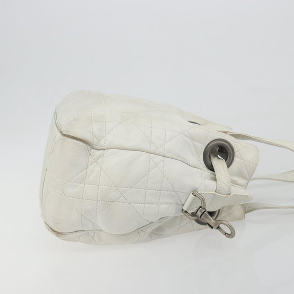 Christian Dior Canage Tote Bag Leather White Silver Auth bs36672A