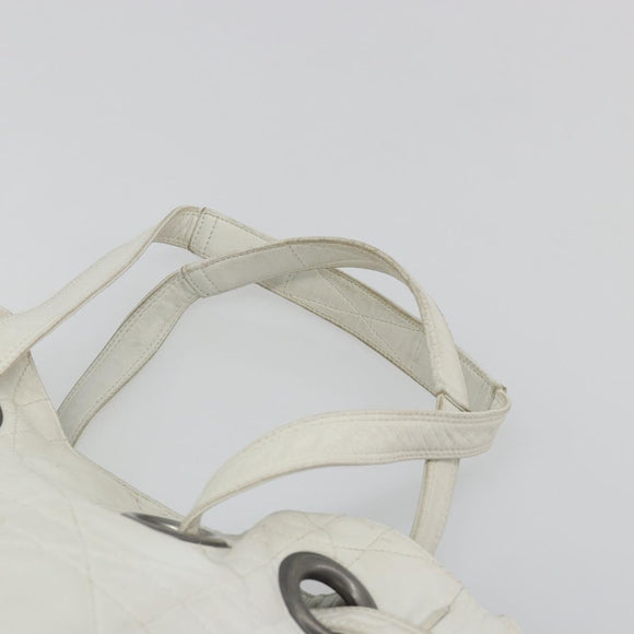 Christian Dior Canage Tote Bag Leather White Silver Auth bs36672A