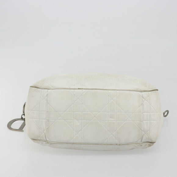 Christian Dior Canage Tote Bag Leather White Silver Auth bs36672A