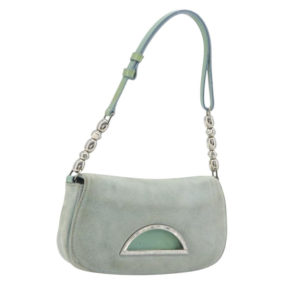Christian Dior Maris Pearl Hand Bag Suede Light Blue Silver Auth bs36674A