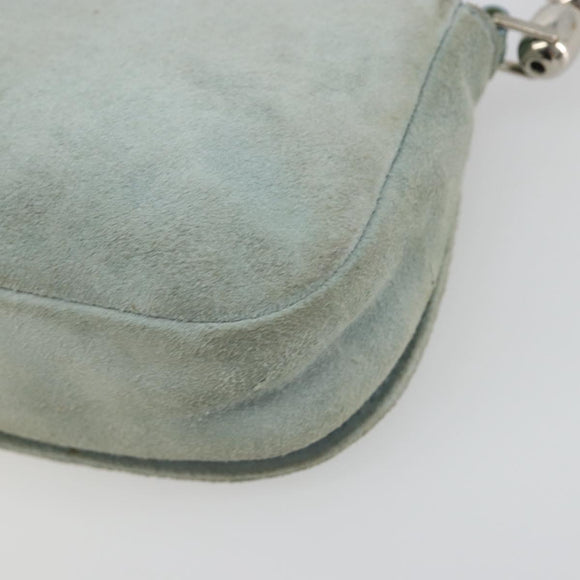 Christian Dior Maris Pearl Hand Bag Suede Light Blue Silver Auth bs36674A