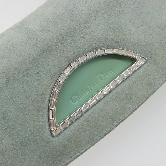 Christian Dior Maris Pearl Hand Bag Suede Light Blue Silver Auth bs36674A