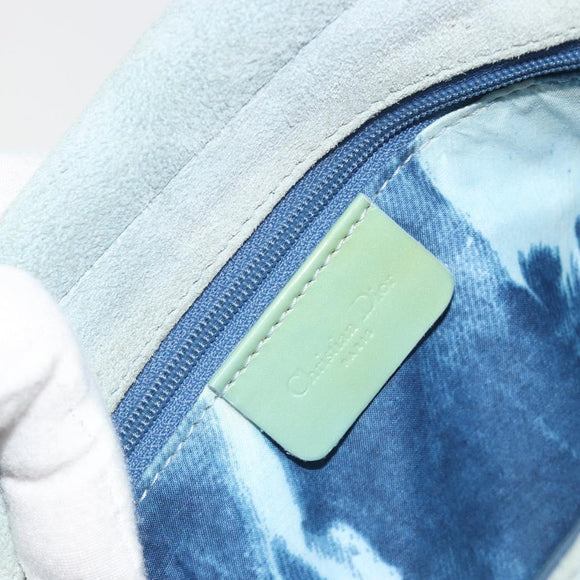 Christian Dior Maris Pearl Hand Bag Suede Light Blue Silver Auth bs36674A