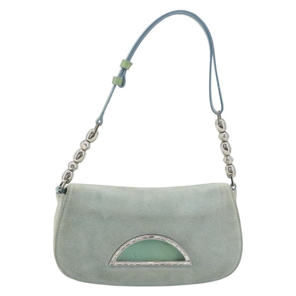 Christian Dior Maris Pearl Hand Bag Suede Light Blue Silver Auth bs36674A