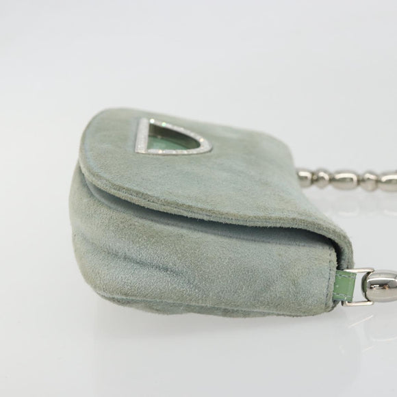 Christian Dior Maris Pearl Hand Bag Suede Light Blue Silver Auth bs36674A