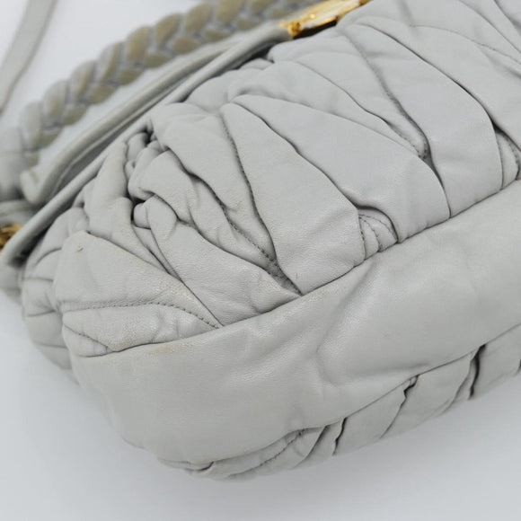 Miu Miu Matelasse Hand Bag Leather 2way Light Blue Gold Auth bs36677A