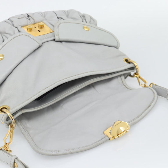 Miu Miu Matelasse Hand Bag Leather 2way Light Blue Gold Auth bs36677A