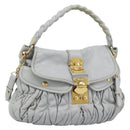 Miu Miu Matelasse Hand Bag Leather 2way Light Blue Gold Auth bs36677A-1