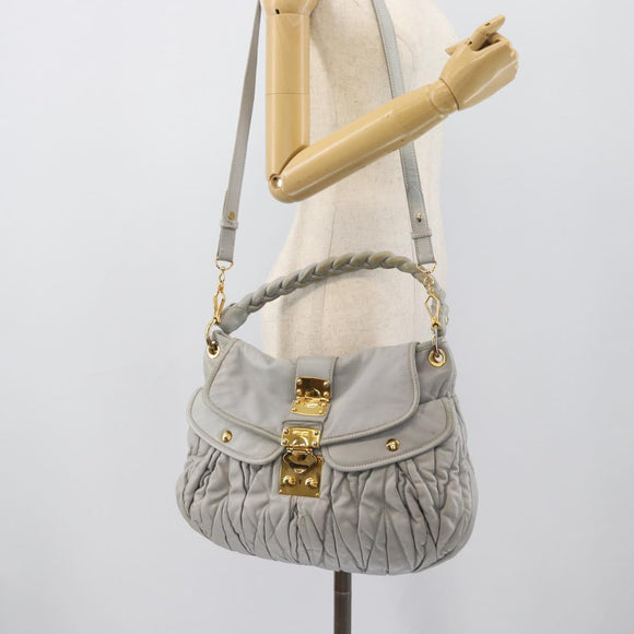 Miu Miu Matelasse Hand Bag Leather 2way Light Blue Gold Auth bs36677A