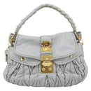 Miu Miu Matelasse Hand Bag Leather 2way Light Blue Gold Auth bs36677A-13