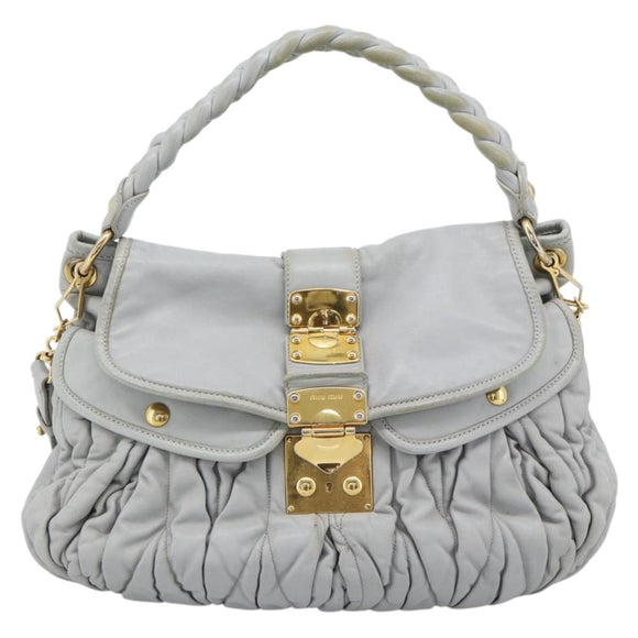 Miu Miu Matelasse Hand Bag Leather 2way Light Blue Gold Auth bs36677A