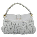Miu Miu Matelasse Hand Bag Leather 2way Light Blue Gold Auth bs36677A-2
