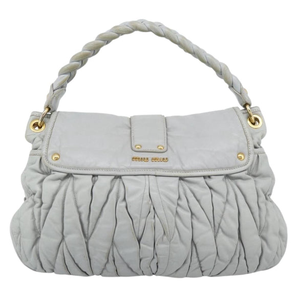 Miu Miu Matelasse Hand Bag Leather 2way Light Blue Gold Auth bs36677A