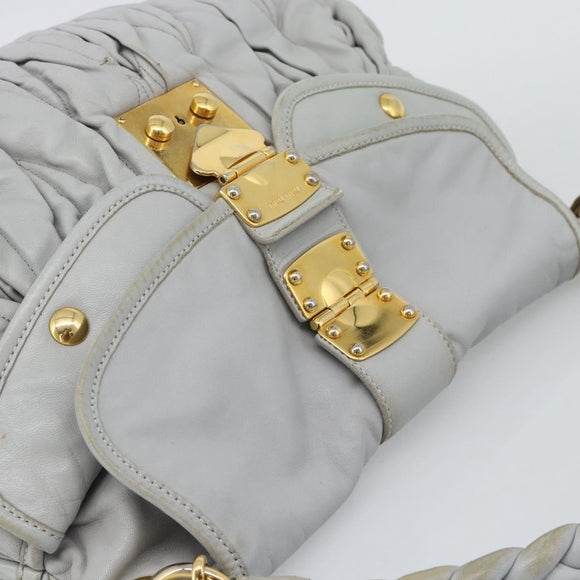 Miu Miu Matelasse Hand Bag Leather 2way Light Blue Gold Auth bs36677A