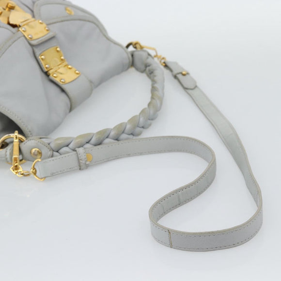 Miu Miu Matelasse Hand Bag Leather 2way Light Blue Gold Auth bs36677A