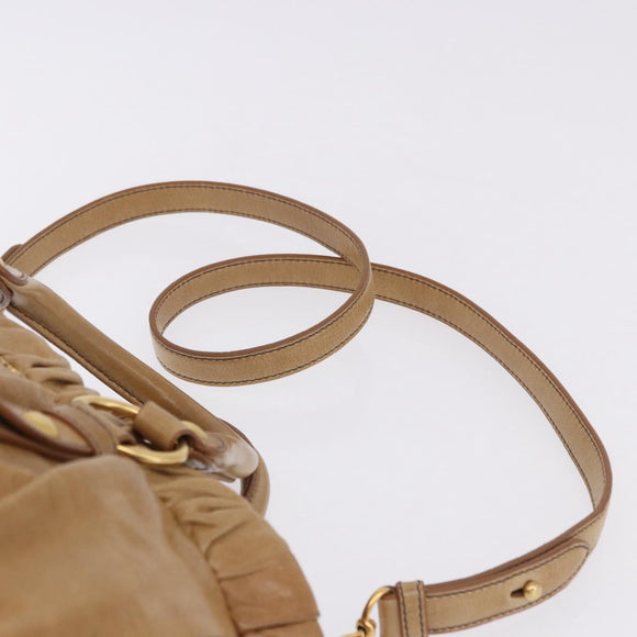 Miu Miu Vitellolux Hand Bag Leather 2way Beige Gold Auth bs36678V
