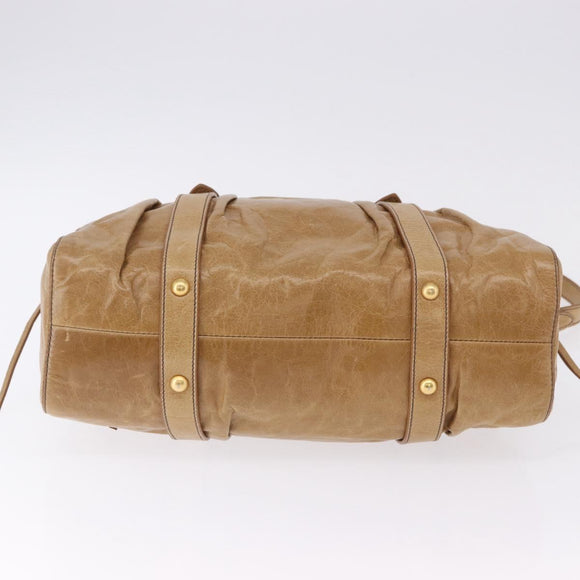 Miu Miu Vitellolux Hand Bag Leather 2way Beige Gold Auth bs36678V