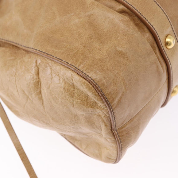 Miu Miu Vitellolux Hand Bag Leather 2way Beige Gold Auth bs36678V