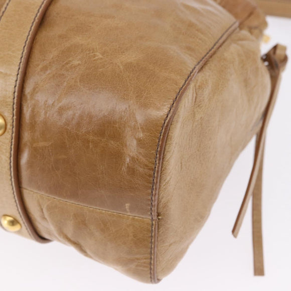 Miu Miu Vitellolux Hand Bag Leather 2way Beige Gold Auth bs36678V